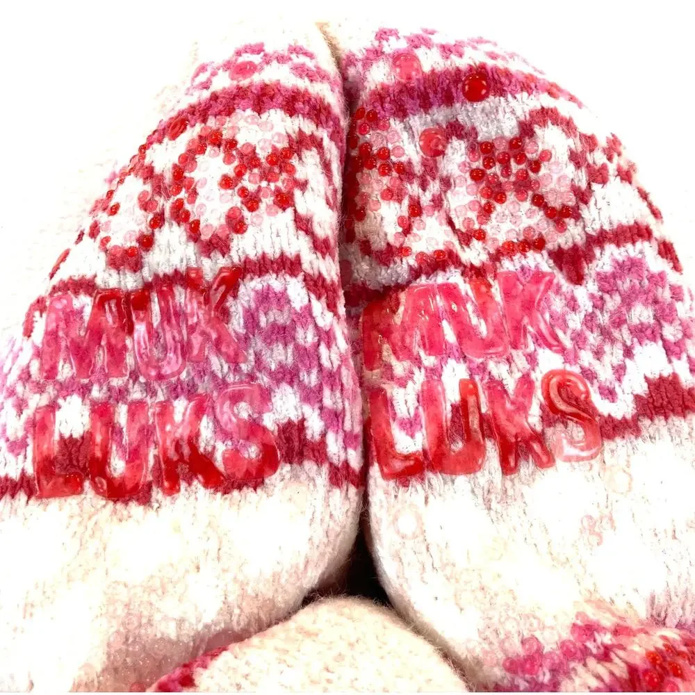 Muk Luks Fair Isle Pattern L/XL 8-10 Non-Skid Pink Petal NWT